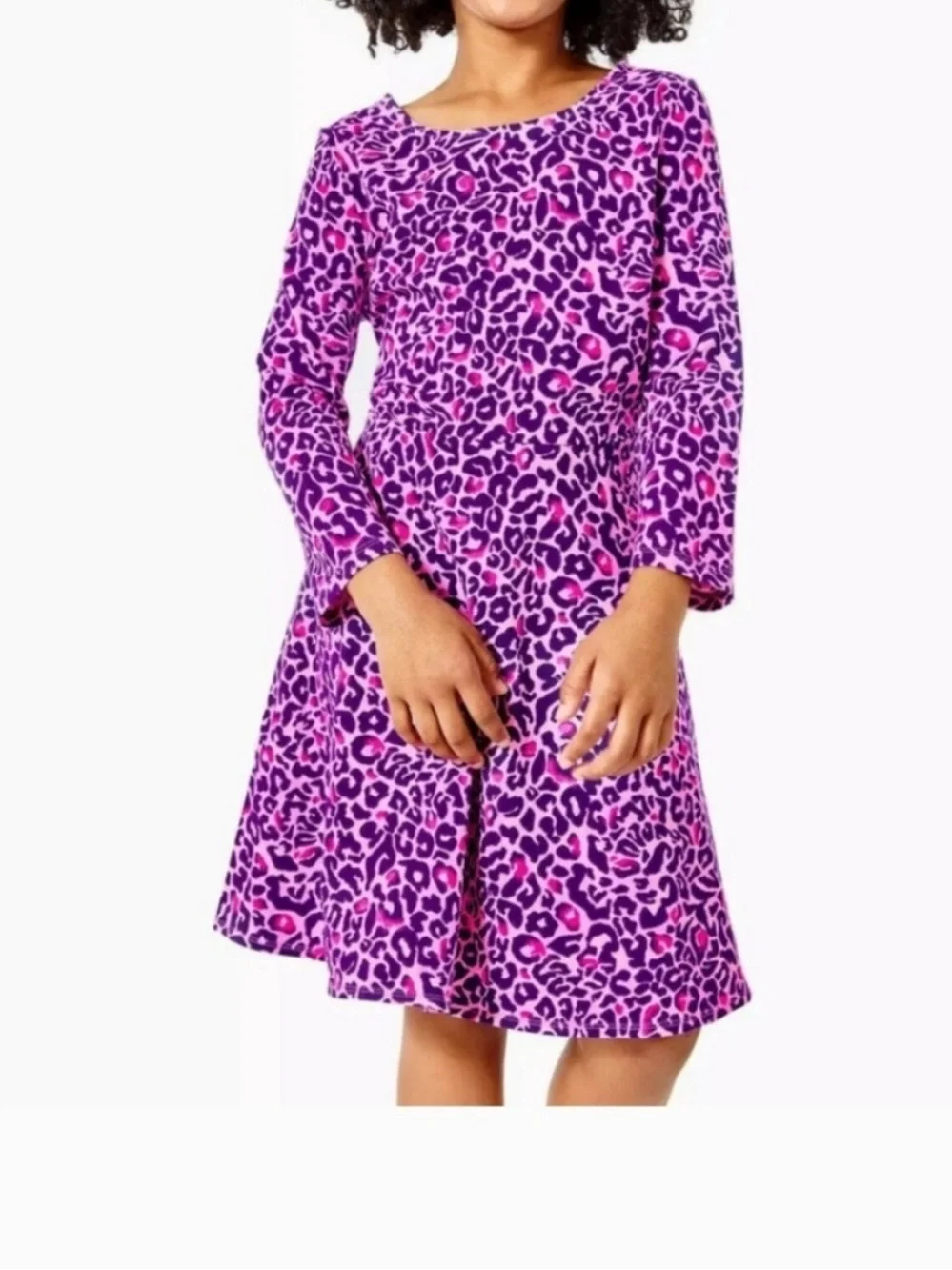 Lilly Pulitzer Girls' Pink Purple Leopard Print Long-Sleeve Dress